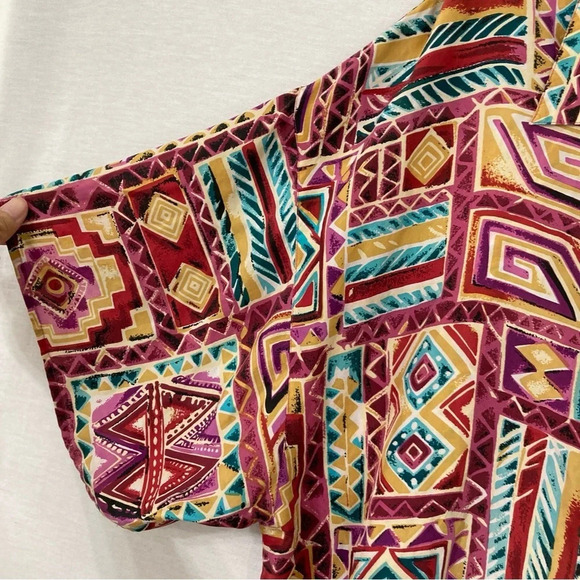 Vintage Melrose Abstract Print Geometric 100% Silk Short Sleeve Button Down 2X - Picture 4 of 9